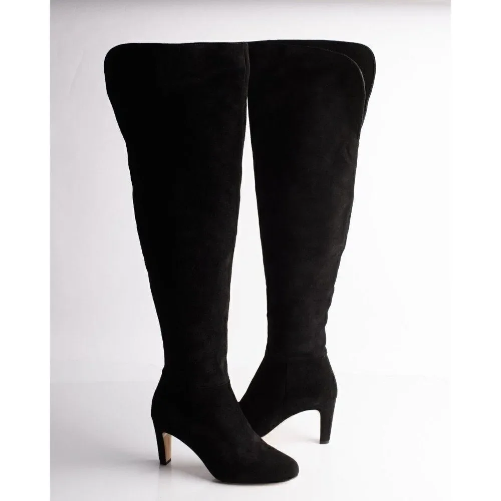 L'AGENCE Womens Black Suede Over the knee Boots EU 36 US 6 Low Heel New in Box